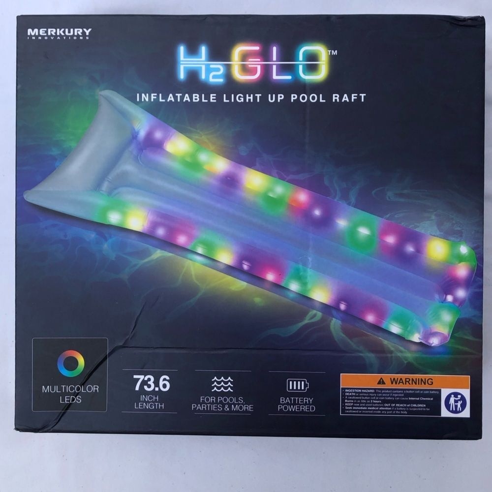 NEW! Merkury Innovations H2Glo Inflatable LED Light Up Pool Raft Swimming Lounge